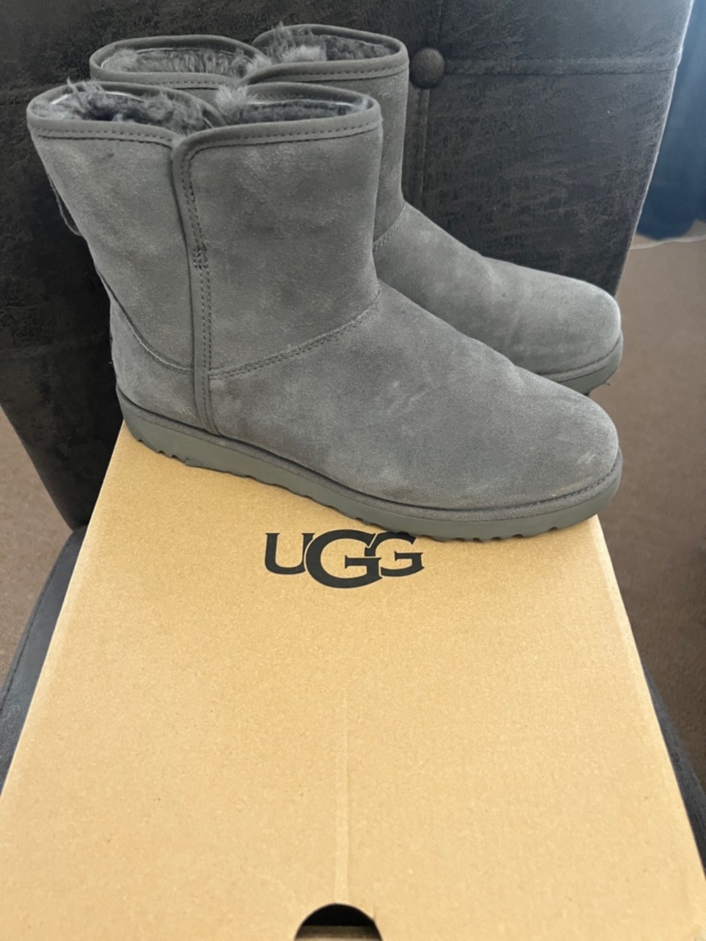 UGG Short Suede Shearling Boots - Charcoal